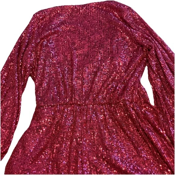 NWOT Free People  Christa Pink Sequin Wrap Romper  W/ Tie Belt - Size M - Picture 7 of 8